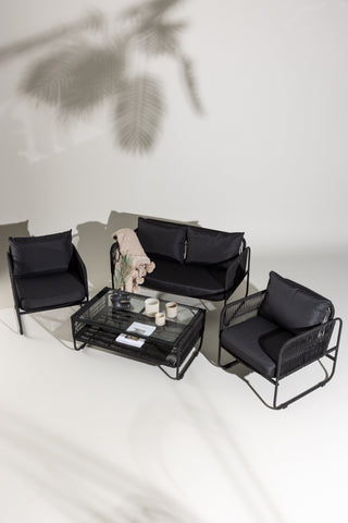 Venture Home Utah Lounge set - Svart - Svart rep (tvåsitsig + 2 ensits + bord)