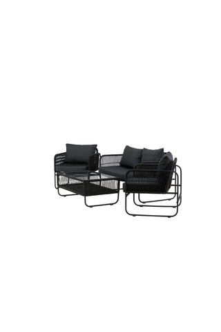 Venture Home Utah Lounge set - Svart - Svart rep (tvåsitsig + 2 ensits + bord)