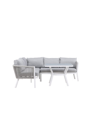 Venture Home Virya Hörnsoffset (3+2+1) Vit alu / Grå rep / grå kudde