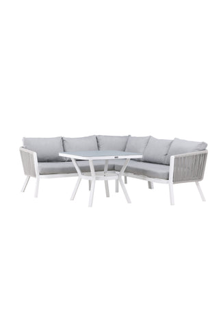 Venture Home Virya Hörnsoffset (3+2+1) Vit alu / Grå rep / grå kudde