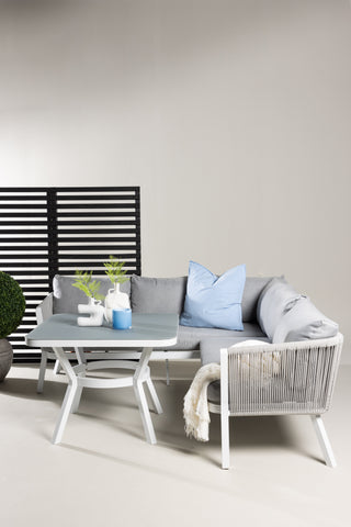 Venture Home Virya Hörnsoffset (3+2+1) Vit alu / Grå rep / grå kudde
