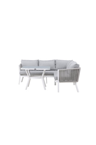 Venture Home Virya Hörnsoffset (3+2+1) Vit alu / Grå rep / grå kudde