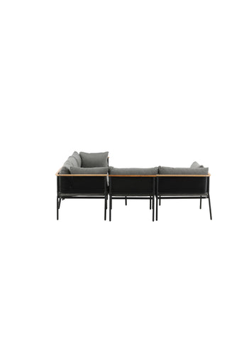Venture Home Nettan - Hörnsoffset - svart Stål / Grå Kudde / Teak