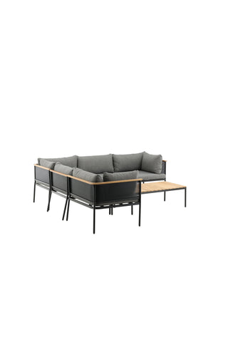 Venture Home Nettan - Hörnsoffset - svart Stål / Grå Kudde / Teak