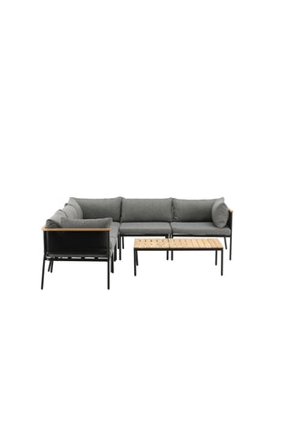 Venture Home Nettan - Hörnsoffset - svart Stål / Grå Kudde / Teak