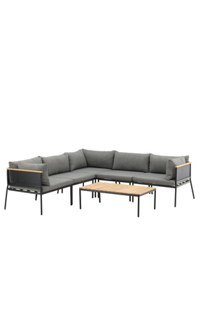 Venture Home Nettan - Hörnsoffset - svart Stål / Grå Kudde / Teak