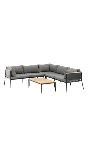 Venture Home Nettan - Hörnsoffset - svart Stål / Grå Kudde / Teak
