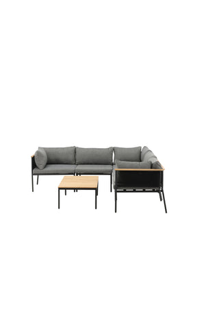 Venture Home Nettan - Hörnsoffset - svart Stål / Grå Kudde / Teak