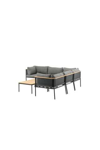Venture Home Nettan - Hörnsoffset - svart Stål / Grå Kudde / Teak