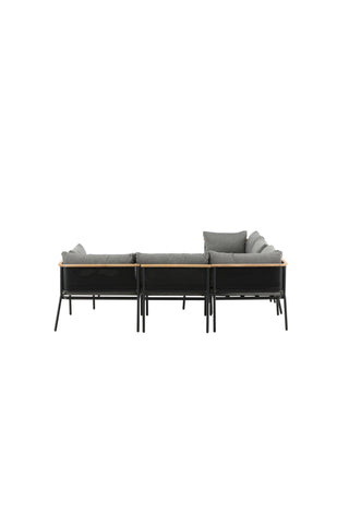 Venture Home Nettan - Hörnsoffset - svart Stål / Grå Kudde / Teak