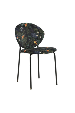 Vault Dining Chair - Svarta ben - Black Flower tryckt tyg
