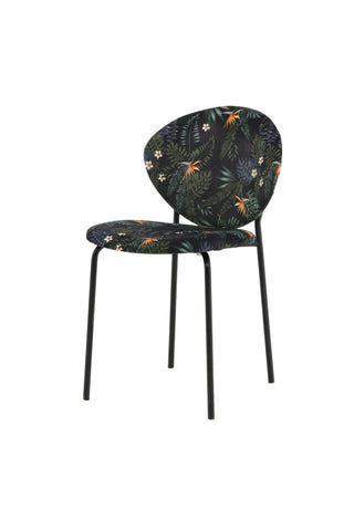 Vault Dining Chair - Svarta ben - Black Flower tryckt tyg