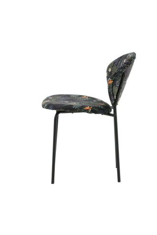 Vault Dining Chair - Svarta ben - Black Flower tryckt tyg