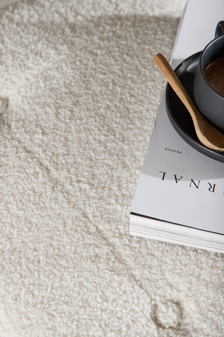 Venture Home Salina Ottoman/Puff - White Wash / White Boucle