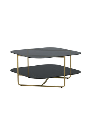 un-line Soffbord Borstad mässing/Rökt glas/svart glasmarmor