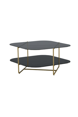 un-line Soffbord Borstad mässing/Rökt glas/svart glasmarmor