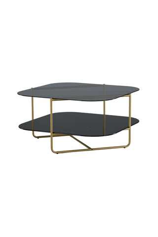 un-line Soffbord Borstad mässing/Rökt glas/svart glasmarmor