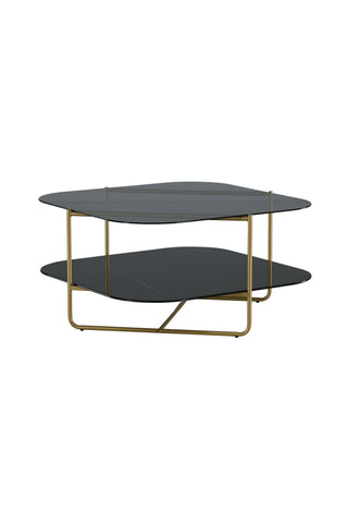 un-line Soffbord Borstad mässing/Rökt glas/svart glasmarmor