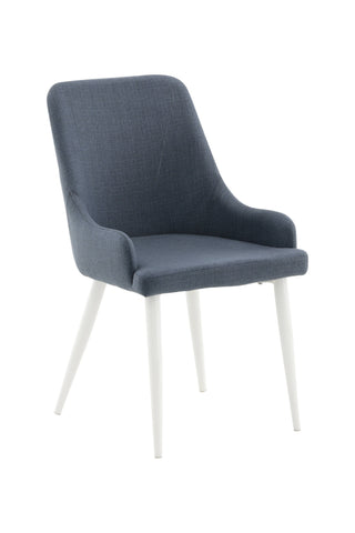 Plaza Matstol 2-pack - Vita ben - Blått tyg