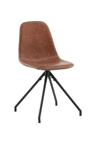 Polar matstol med spinnfunktion 2-pack - Svarta ben - Brun PU - Vita stygn
