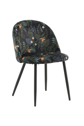 Sammetsmatsalsstol 2-pack - Svart blomtyg