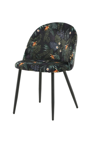 Sammetsmatsalsstol 2-pack - Svart blomtyg
