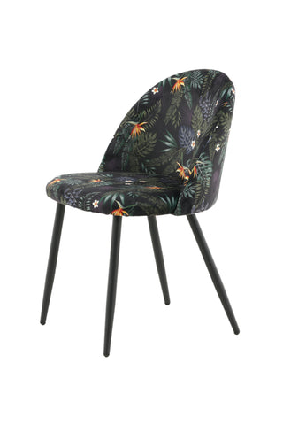Sammetsmatsalsstol 2-pack - Svart blomtyg