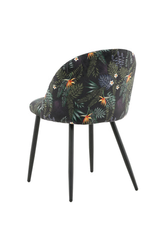 Sammetsmatsalsstol 2-pack - Svart blomtyg