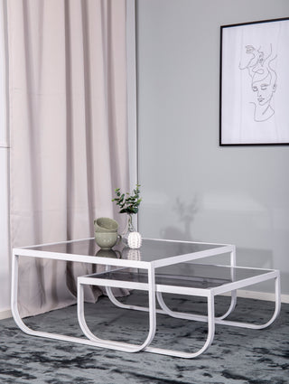 Rocker Soffbord set om 2 - Vit / Grå Smokey glas