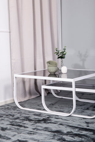 Rocker Soffbord set om 2 - Vit / Grå Smokey glas