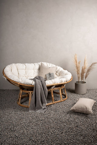 Venture Home Mamasan Rattan Love Seat Nature - Dubbel - Offwhite kudde