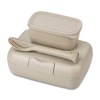 Candy Ready Set med 3x lunchbox och bestick Beige