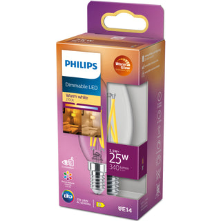 Philips LED E14 Kron 2,5W (25W) Klar Dim WarmGlow 340