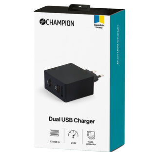 Champion Laddare 24W 2-Port Svart