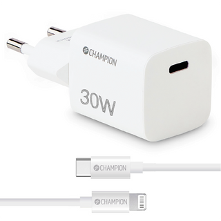 Champion Laddare 30W + USB-C till Lightning Kabel Vit