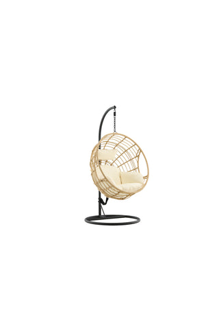 Viga - Hängstol Rund - Svart Ram / Natur Wicker / Offwhite Kudde