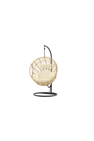 Viga - Hängstol Rund - Svart Ram / Natur Wicker / Offwhite Kudde