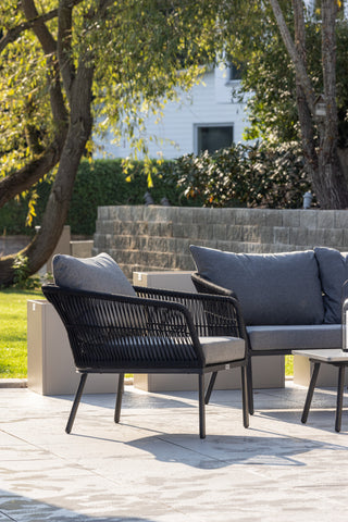 Venture Home Lindos Soffset - Svart Alu / Svart rep / Gråa kuddar