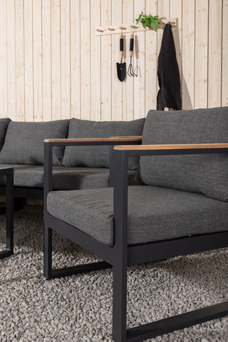 Venture Home Texas Hörnsoffa - Svart Alu / Teak / Grå Kuddar