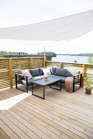 Venture Home Texas Hörnsoffa - Svart Alu / Teak / Grå Kuddar
