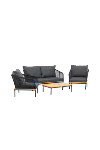 Venture Home Andorra Soffset - Svart Alu / Acacia / Svart rep / Grå kudde