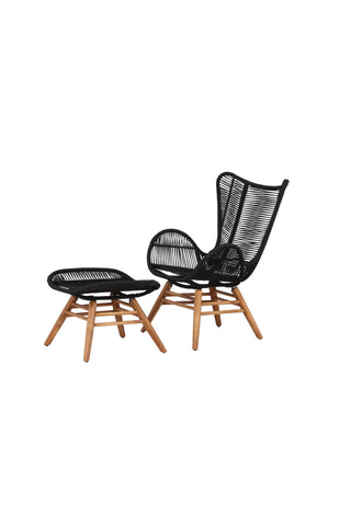 Tingeling Lounge Chair inkl. Pall - Svart rep / Acacia