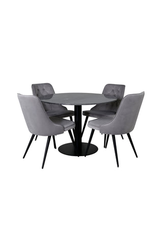 Venture Home Estelle runt Matbord - Svart / Svart marmor - ø106*H75+Velvet Deluxe Dining Chai