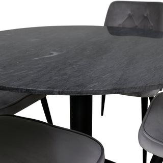 Venture Home Estelle runt Matbord - Svart / Svart marmor - ø106*H75+Velvet Deluxe Dining Chai