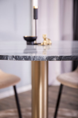 Estelle runt Matbord - Borstad Mässing / Svart marmor - ø106*H75+Polar Dining Chair - Svarta ben / Beige Velvet_4