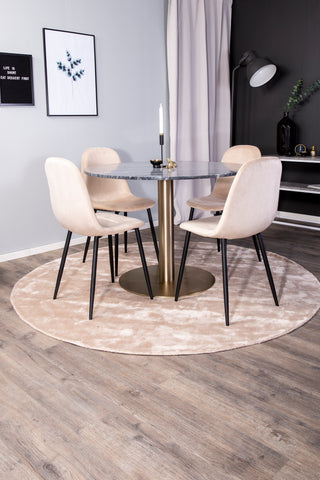 Estelle runt Matbord - Borstad Mässing / Svart marmor - ø106*H75+Polar Dining Chair - Svarta ben / Beige Velvet_4