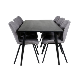Venture Home Dipp Matbord - 180*90cm - Svart faner / helt svarta ben +Gemma Dining Ch