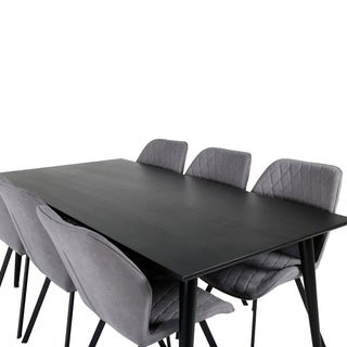 Venture Home Dipp Matbord - 180*90cm - Svart faner / helt svarta ben +Gemma Dining Ch