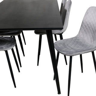 Venture Home Dipp Matbord - 180*90cm - Svart faner / helt svarta ben - Polar Diamond Matstol - Svarta ben - Grå sammet 6