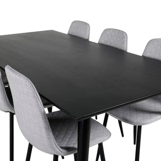 Venture Home Dipp Matbord - 180*90cm - Svart faner / helt svarta ben - Polar Diamond Matstol - Svarta ben - Grå tyg 6